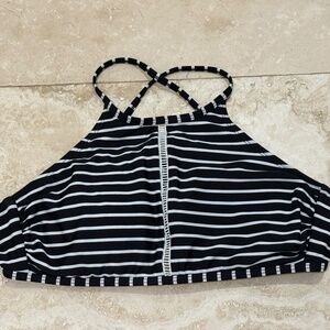 Xhilaration Halter Black And White Striped Bikini Top- Size Lg. -EUC